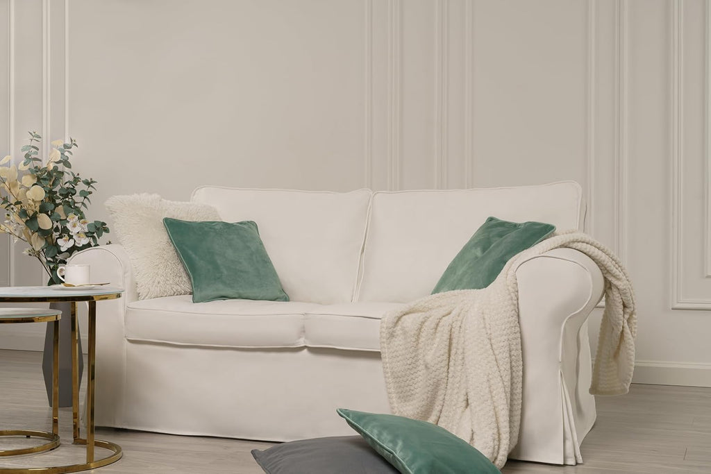 MASTERS OF COVERS Ektorp Loveseat (2 Seat) Sofa Cover Replacment Slipcover Designed for IKEA Ektorp Two Seater Sofa Slipcover (Cool White)-NOT fit Uppland Series Sofa