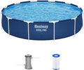 Bestway Steel Pro 12 feet x 30 inches Round Above Ground 1,710 Gallon Pool Set with DuraPlus Liner, 530 Gallon Pool Filter, and Repair Patch