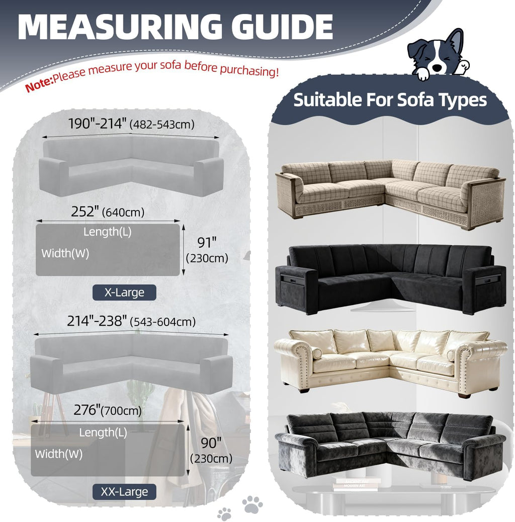 1OO% Waterproof Corner Sectional Couch Covers L Shape Chenille Sectional Sofa Cover with Tassel Soft Thick Washable Sofa Slipcover Furniture Protector for Dogs Pets (91' x 252', Navy Blue)