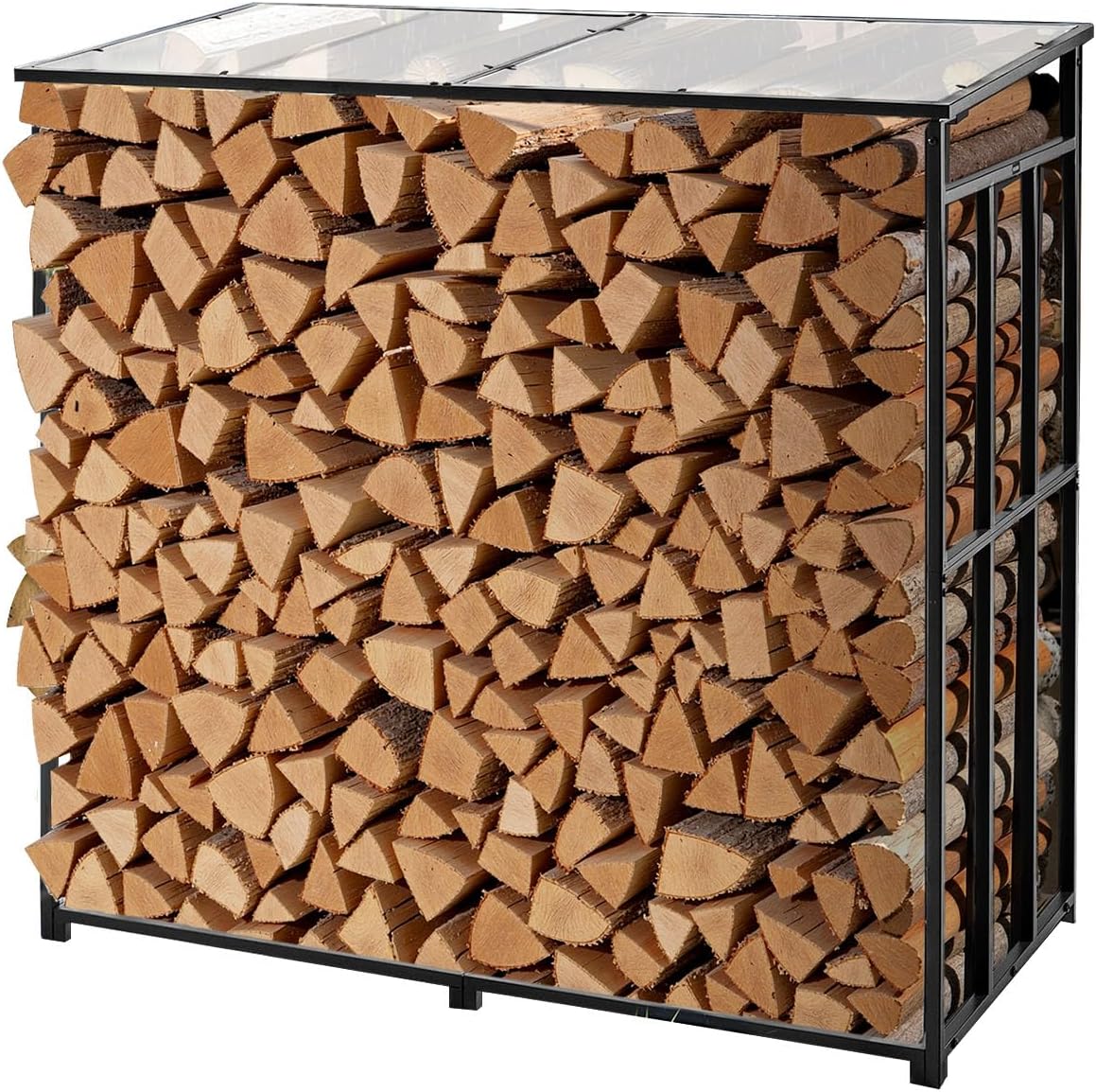 VEVOR Firewood Rack with Sloped Roof, 4 ft Outdoor Firewood Holder, 1/4 Cord Log Storage Shed, 660lb Max Weight Capacity, Powder-Coated Metal Wood Storage Rack for Fireplace Deck Backyard Garden