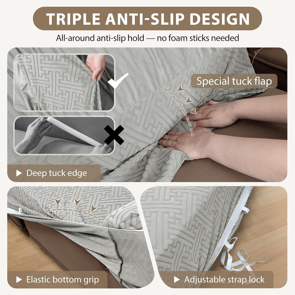 L Shape Sectional Couch Covers 1-Piece Stretch Corner Couch Covers Sofa Cover Non Slip Washable Sofa Slipcovers Soft Fleece Furniture Protector for Dogs Pet (X-Large, Ash Gray)