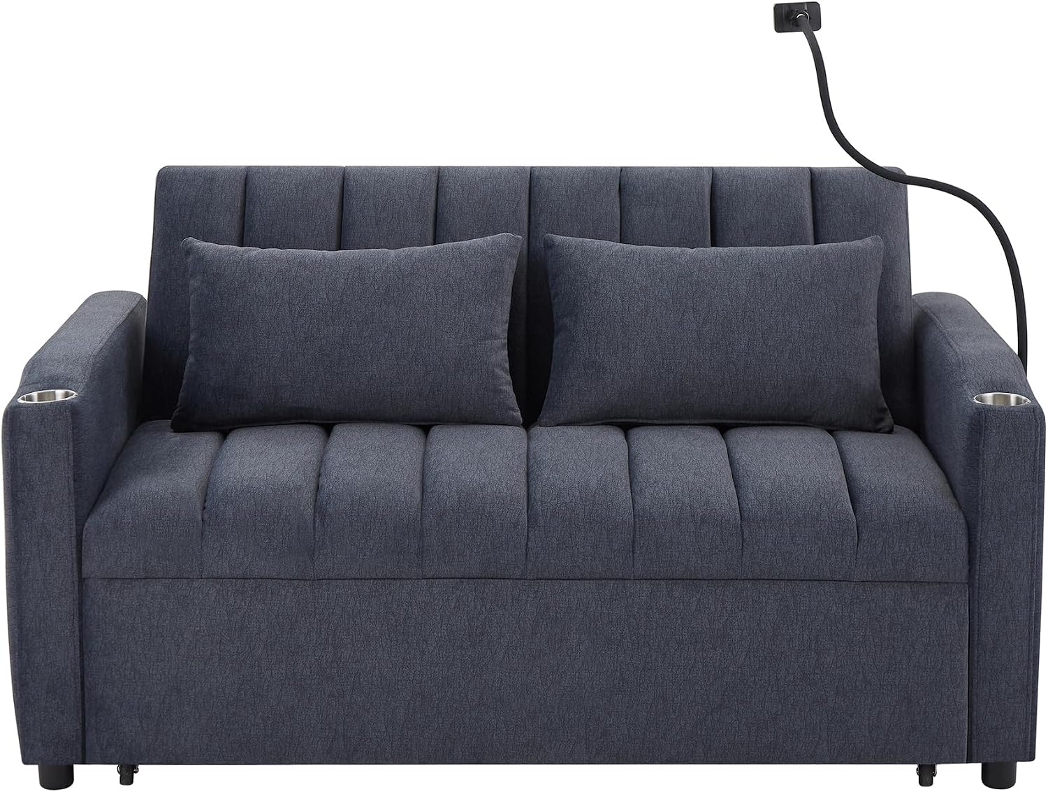 LUMISOL 3-in-1 Convertible Sleeper Sofa Bed, 55.9' Loveseat Pull Out Bed with USB Ports, Cup Holders, Swivel Stand & Storage Pockets, Modern Tufted Sofa Bed with Pillows, Blue Grey