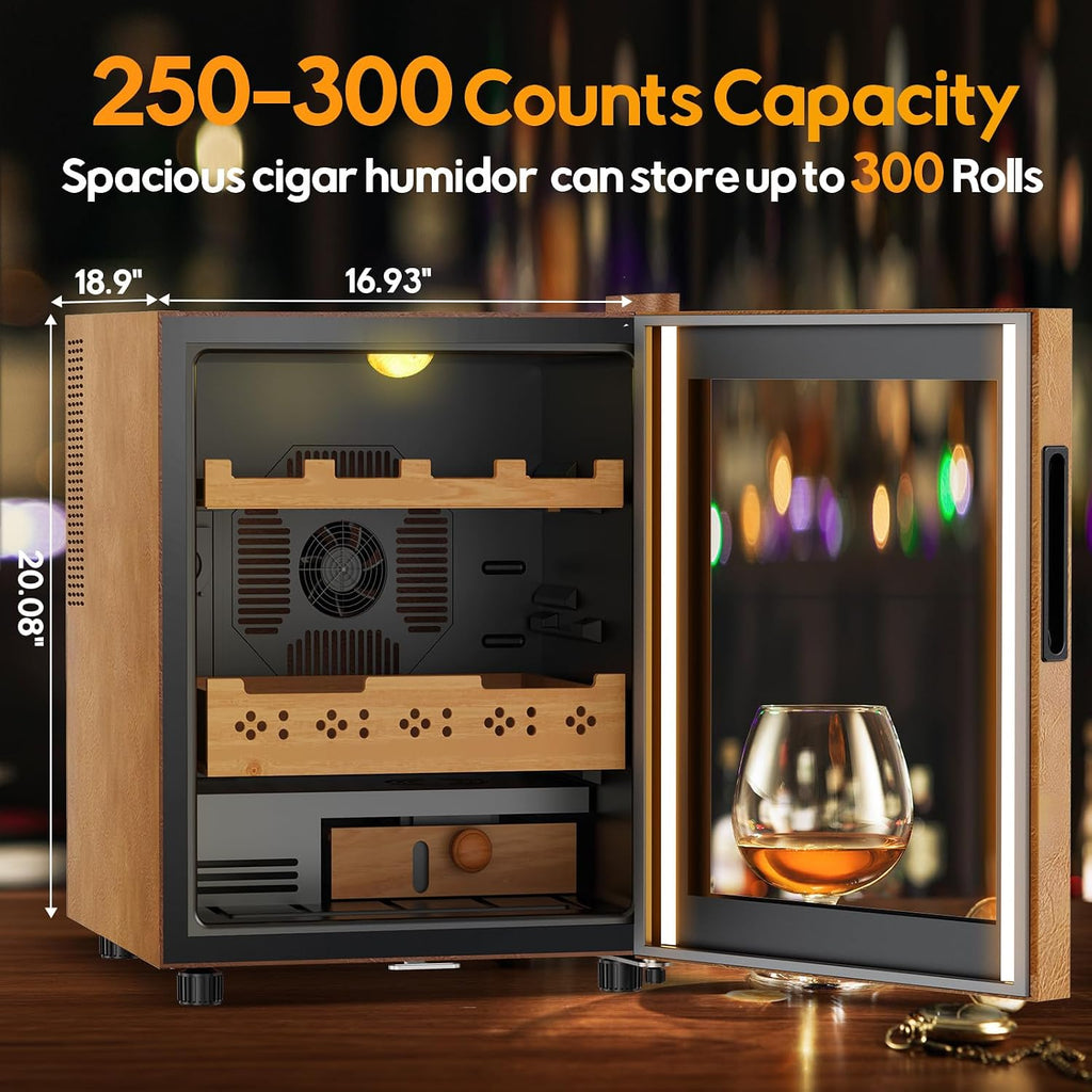 50L Upgraded Electric Humidor, 300 Counts Large Capacity,Thermostatic Electric Cooler Cabinet with Digital LED Screen, Safety Lock,Smart Humidity & Temp Control