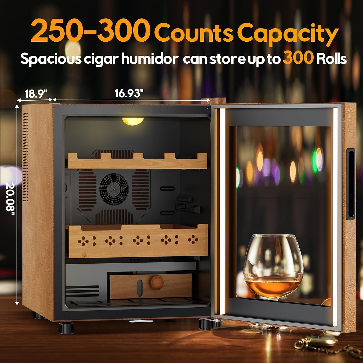 50L Upgraded Electric Humidor, 300 Counts Large Capacity,Thermostatic Electric Cooler Cabinet with Digital LED Screen, Safety Lock,Smart Humidity & Temp Control