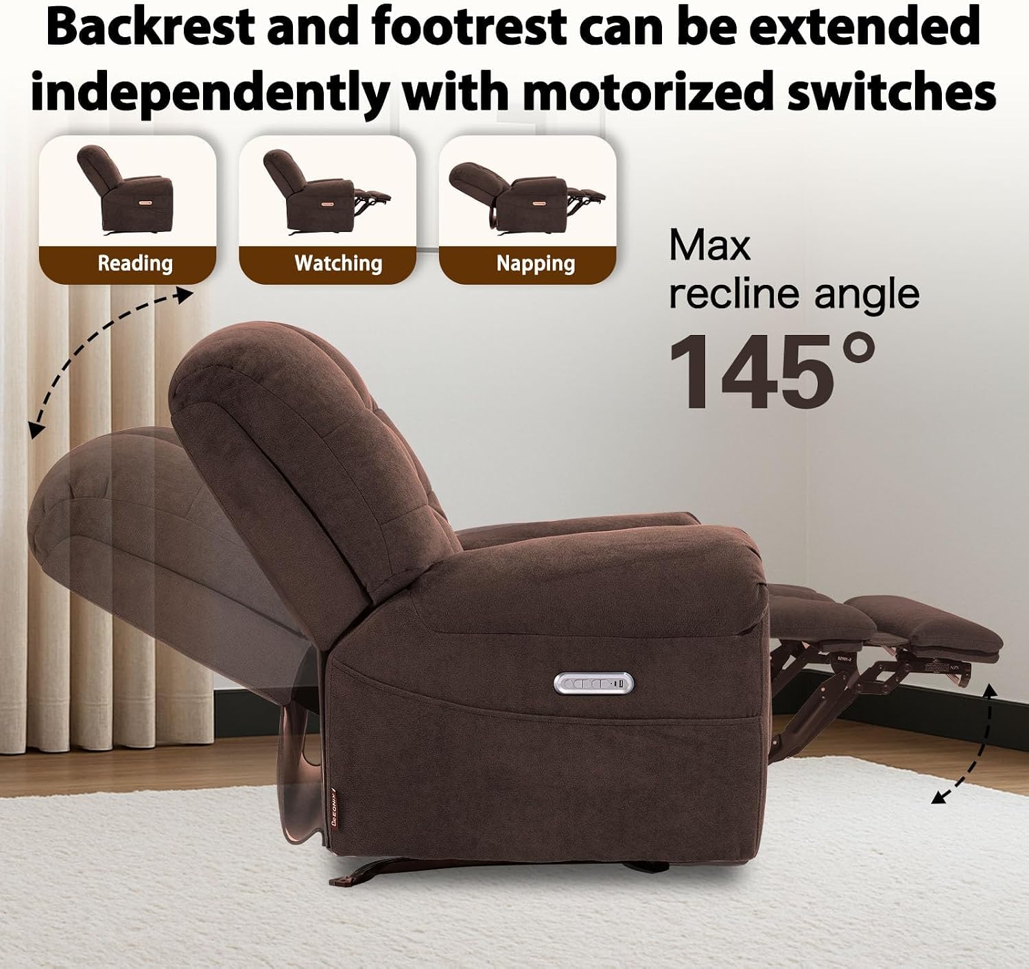 EONIX Mordern Massage Rocker Recliner Chair, Dual Motor Power Rocking Recliners for Small Spaces, Lazy Boy Recliner Chair with Heat and Massage for Living Room, Bedroom, Study, Coffee