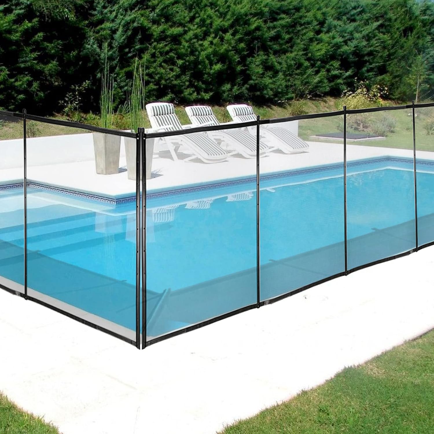 Happybuy Pool Fence, 4FTx 48FT DIY Pool Fences for Inground Pools, Removable Child Safety Pool Fencing, Swimming Pool Fence in Ground for Kids Safety, Black Pool Mesh to Protect Kids