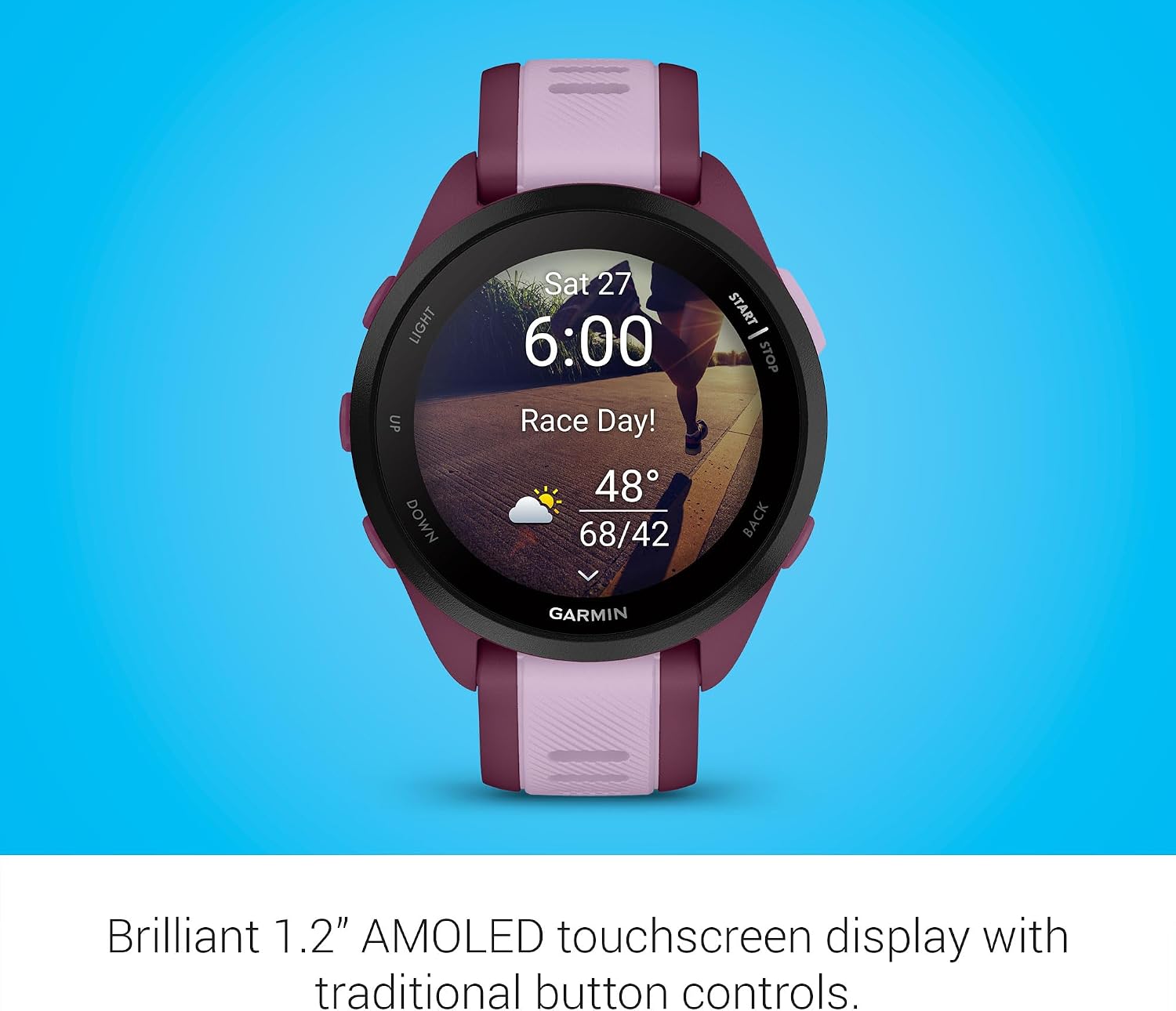 Garmin Forerunner 165 Music GPS Smartwatch, Turquoise | AMOLED Display, Daily Workouts, Music | Signature Series Modern Power Stand Bundle