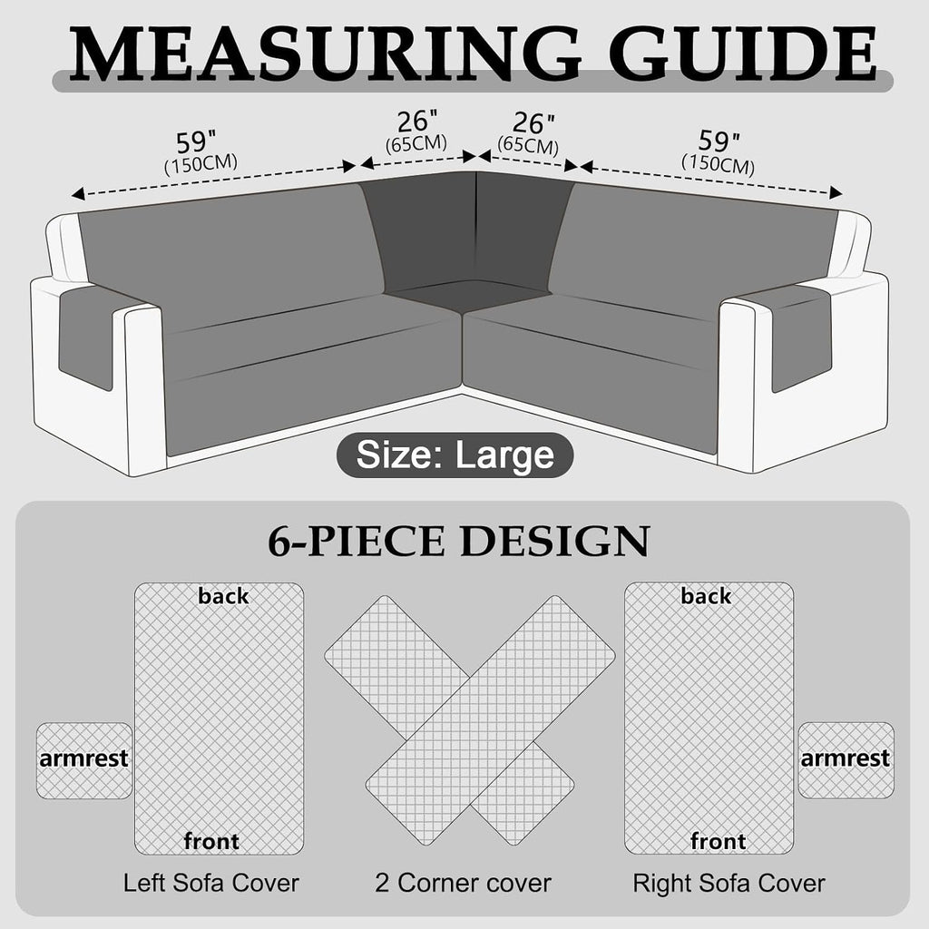 HDCAXKJ Waterproof Sectional Couch Cover L Shaped Sofa Covers Washable Corner Sectional Slipcovers Dog Pet Proof U Shape Furniture Protector with Upgraded Anti Slip Strips (Large, Dark Grey)