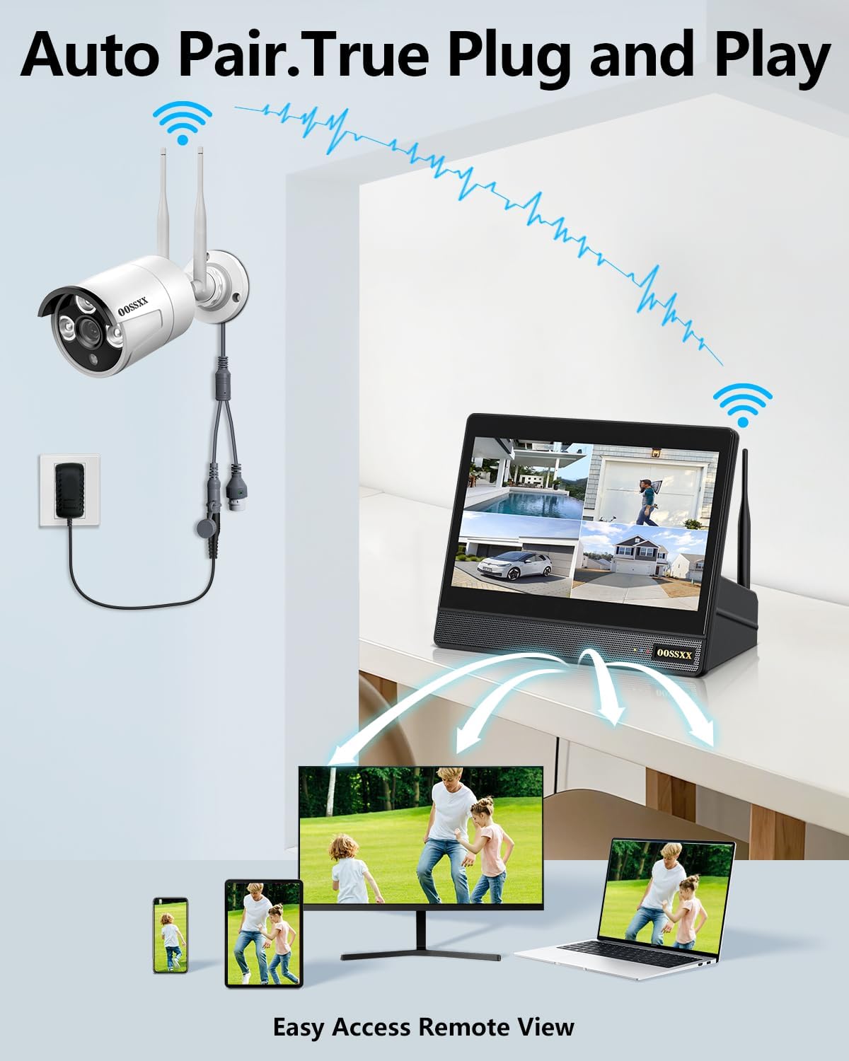 OOSSXX (2-Way Audio &10'' UHD Monitor) 2-Antennas Enchance WiFi Wireless 5MP PIR Outdoor Camera Wireless Home Security Cameras System with Monitor Indoor Video Surveillance