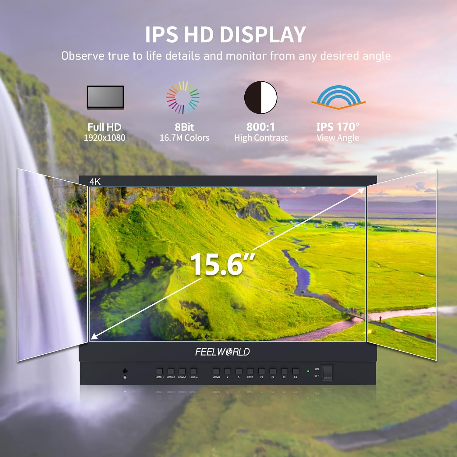 FEELWORLD ATEM156 Quad-Split Monitor 4K 15.6' Director's Monitor with 4 x HDMI I/O Live Streaming Broadcast Display Screen for Switchers, Mixer, Studio, Television