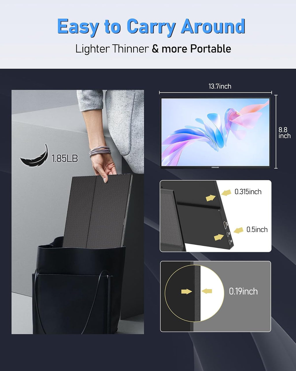 2.5K 144Hz Portable Gaming Monitor 16', 2560x1600, Plug & Play, 100% sRGB, 500nits, 16:10, Eye Care Second Computer Display with Speakers for Laptop, PC, Mac, P-S4/5, Sw-tch, X-BO, USB-C/HDMI, (K16G)