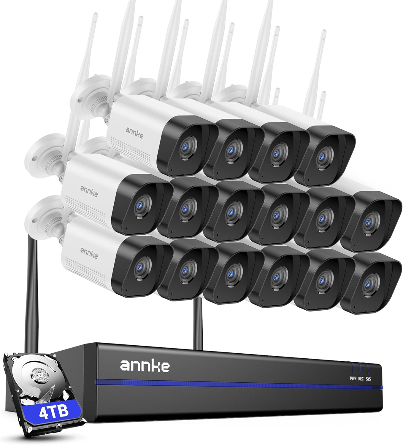 ANNKE Wireless Camera for Indoor/Outdoor 16 Pcs, 16CH 4K NVR Kit Expandable, Security Camera System, 4TB HDD, 100ft Color Night Vision, AI Human Detection, IP66, 2-Way Audio, Plug-and-Play