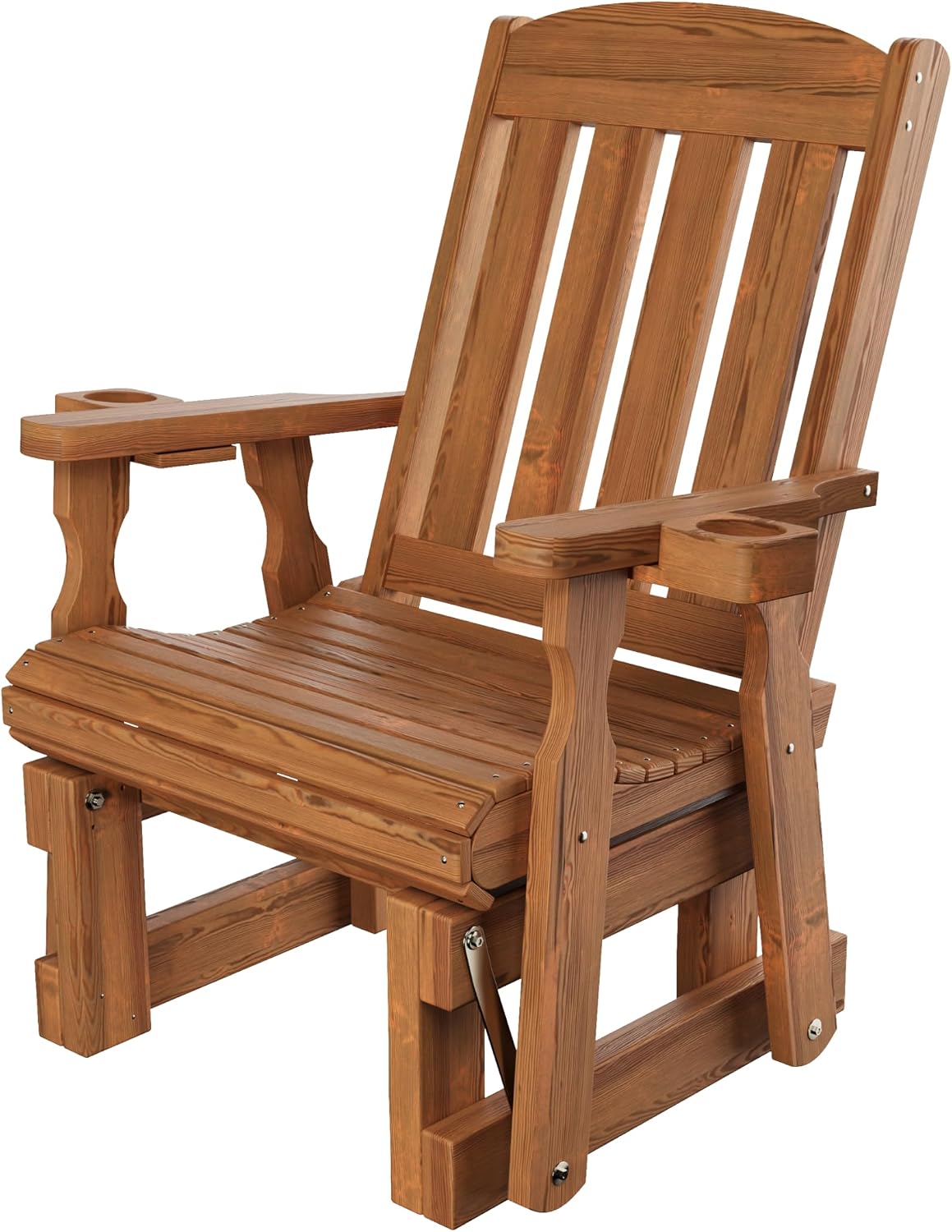 Amish Casual Heavy Duty 600 Lb Mission High Back Treated Glider Chair with Cupholders (Oak Stain)