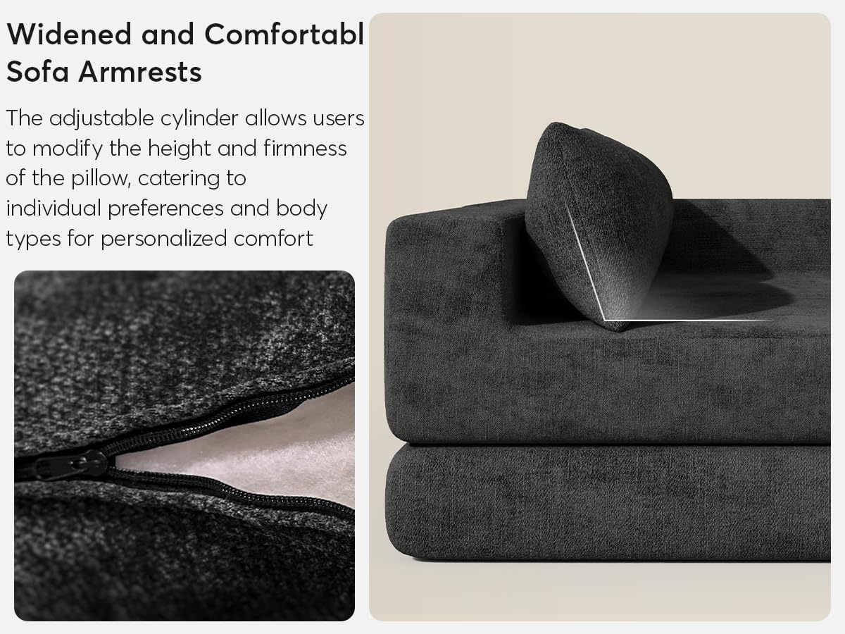 Chenille Convertible Futon Sofa Bed – Folding Iron Frame Sleeper Couch with Adjustable Backrest, Loveseat Recliner for Living Room, Apartment,(Dark Gray)