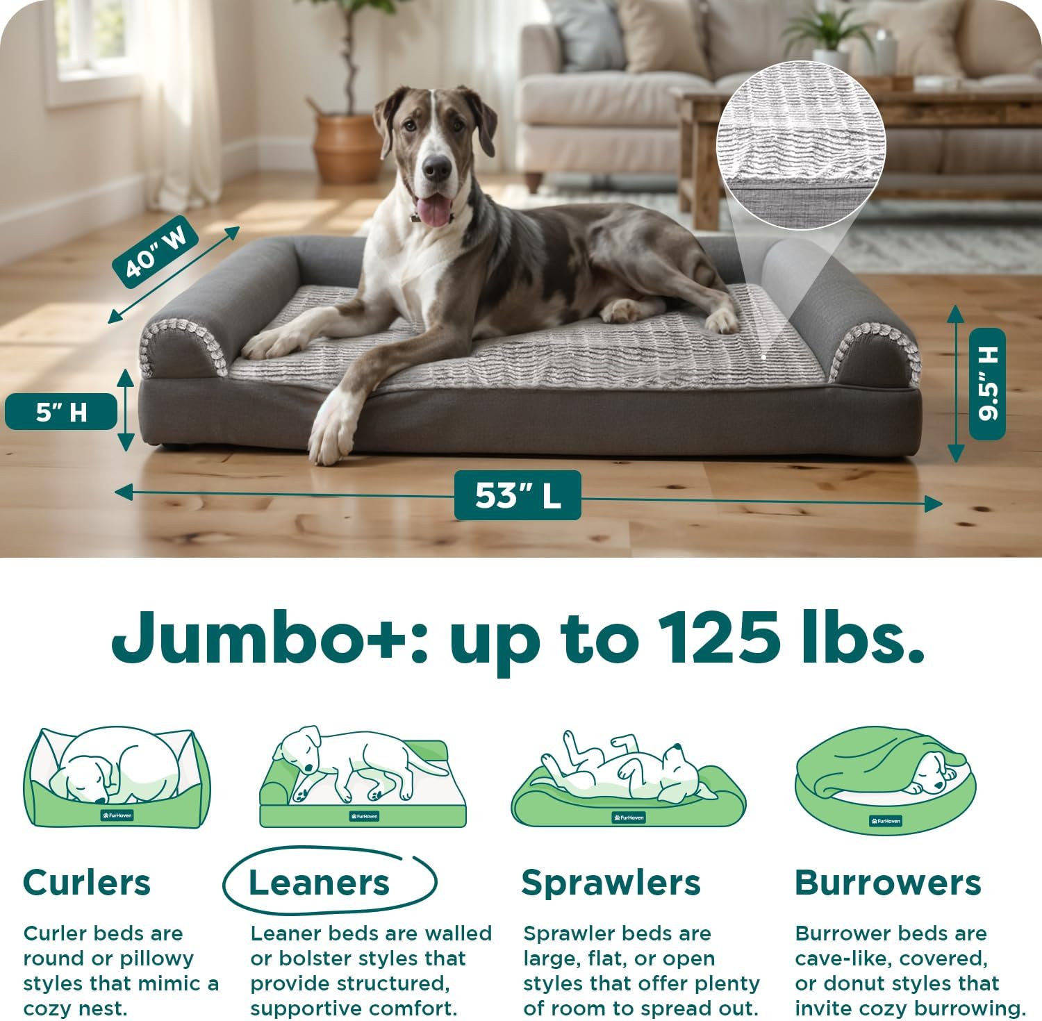 FurHaven Orthopedic Dog Bed For Large Dogs, Sofa Contour Mattress with Solid Orthopedic Foam Slab for Joint Support, Removable Washable Cover, Jumbo Plus XXL, Faux Fur, Charcoal