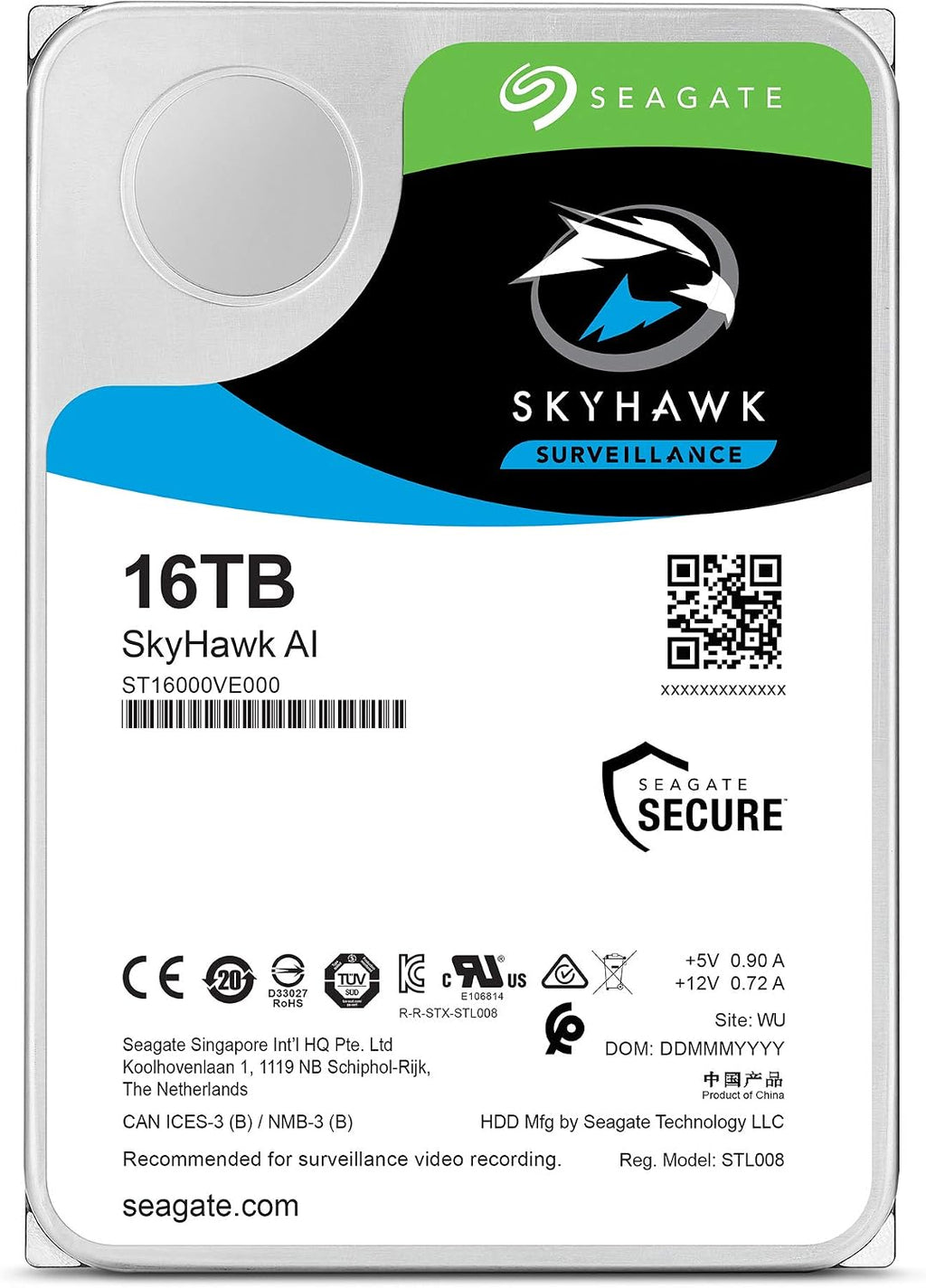 Seagate Skyhawk AI 16TB Video Internal Hard Drive HDD – 3.5 Inch SATA 6Gb/s 256MB Cache for DVR NVR Security Camera System with Drive Health Management and in-House Rescue Services (ST16000VE000)