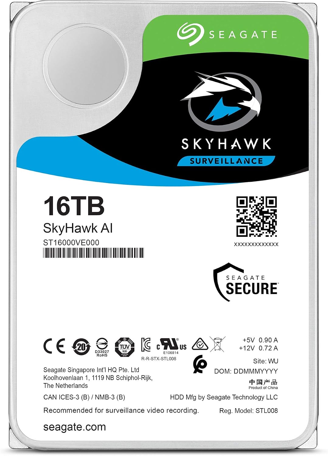 Seagate Skyhawk AI 16TB Video Internal Hard Drive HDD – 3.5 Inch SATA 6Gb/s 256MB Cache for DVR NVR Security Camera System with Drive Health Management and in-House Rescue Services (ST16000VE000)