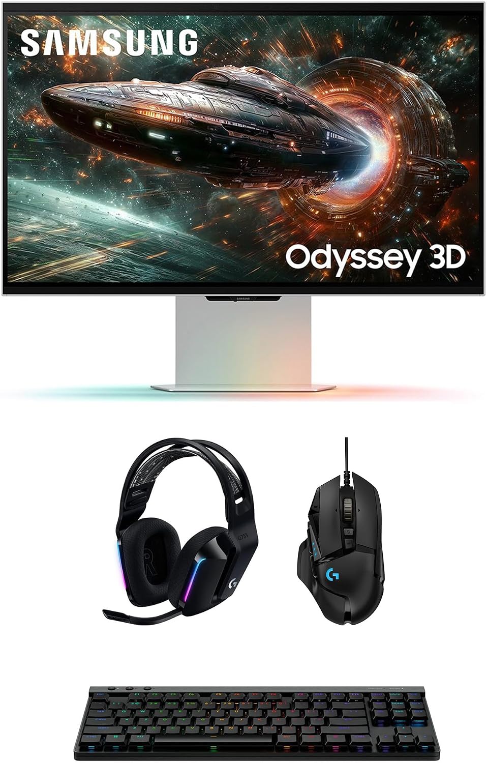 Samsung LS27FG900XNXZA G90XF 27' Odyssey 3D 4K 165Hz Gaming Monitor with G733 Headset, G515 Keyboard, and G502 Mouse (2025)