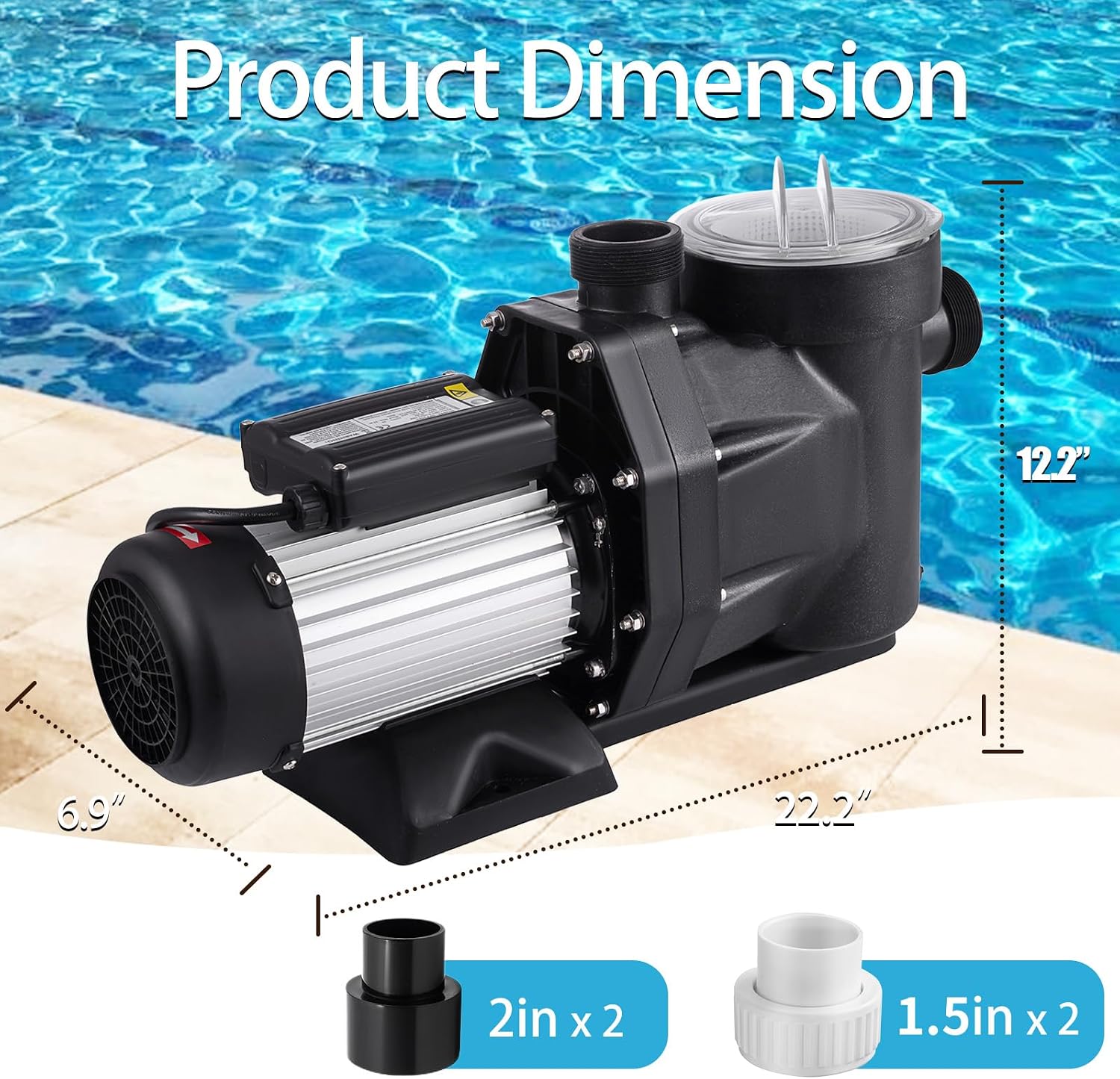 Leomru 2.5 HP Pool Pump 8880 GPH Self Priming in/Above Ground Swimming Pool Pump 110V Single Speed Pumps with Strainer Basket 4Pcs Connectors