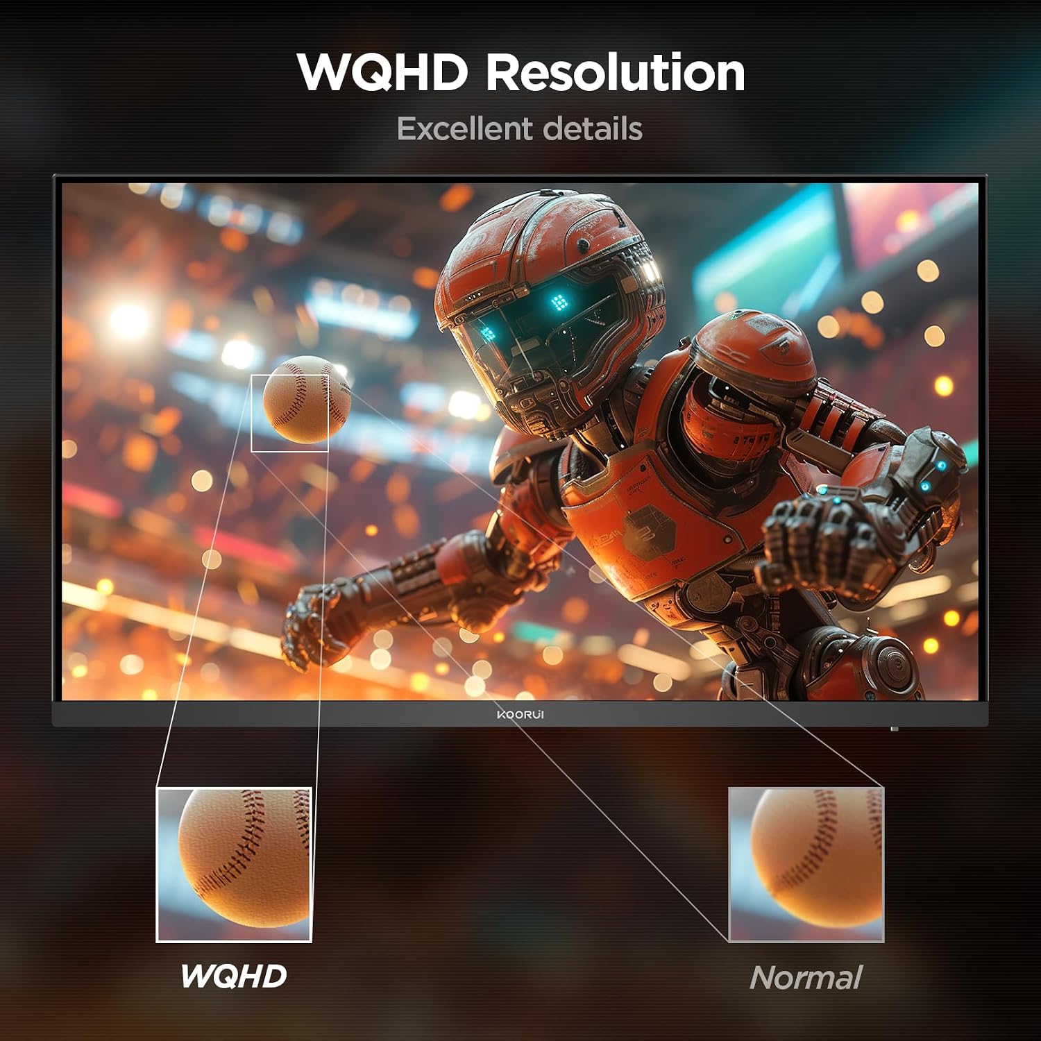 KOORUI Monitor, 27' QHD IPS Gaming Monitor, 170Hz, 1ms, HDR400, Compatibility G-Sync and FreeSync, Tilt Pivot Swivel Vertical Height Adjustable，2 HDMI 2.0 & 1 DisplayPor 1.4