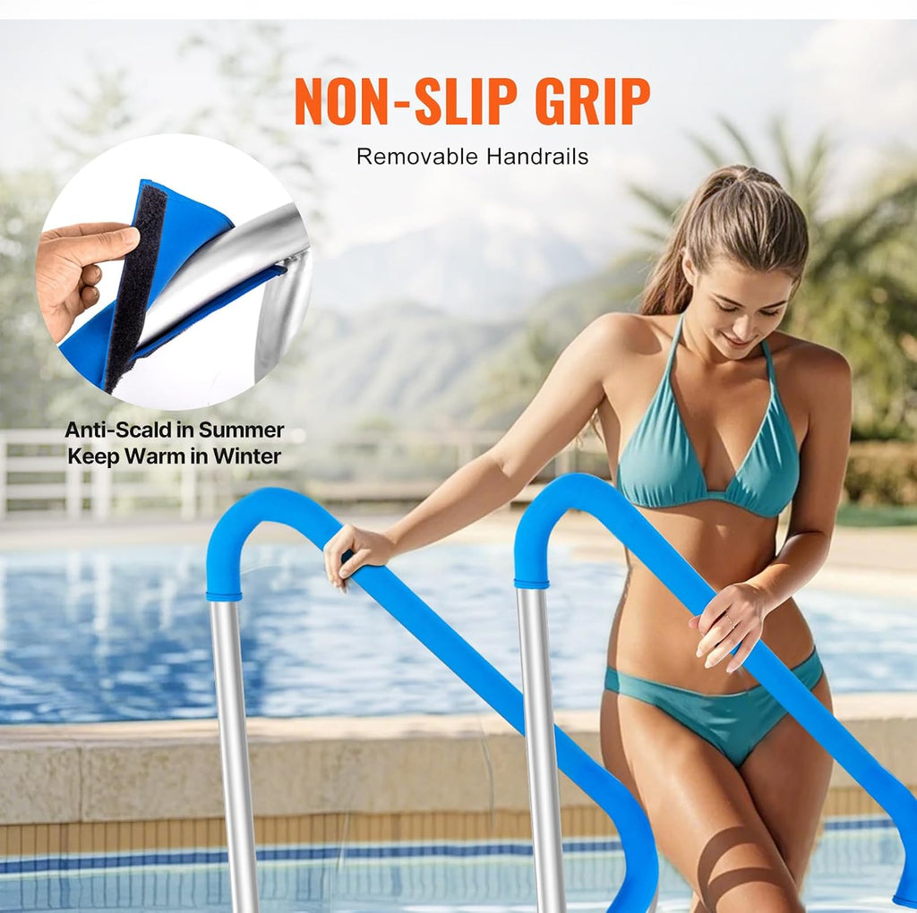VEVOR Pool Handrail, 2 PCS 48x36in Railing, Stainless Steel with Base Plate for Indoor/Outdoor Pools, Safety Railing for Decks, Rust-Proof Grab Bar w/Grip Cover & Accessories for Spas