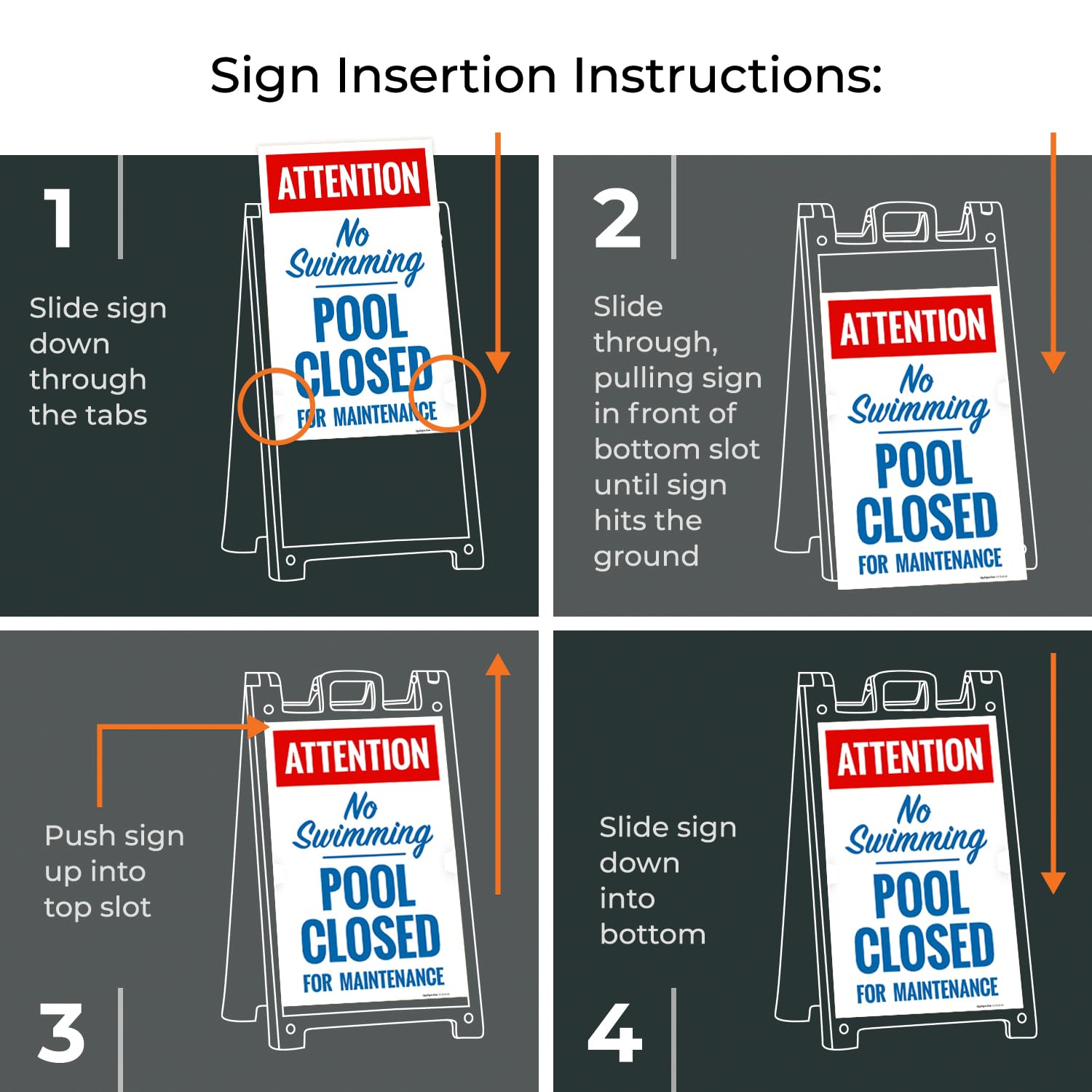 Attention Pool Closed for Maintenance No Swimming Folding Floor Sign, 18x24 Inches, with A Frame Stand, Made in USA by Sigo Signs