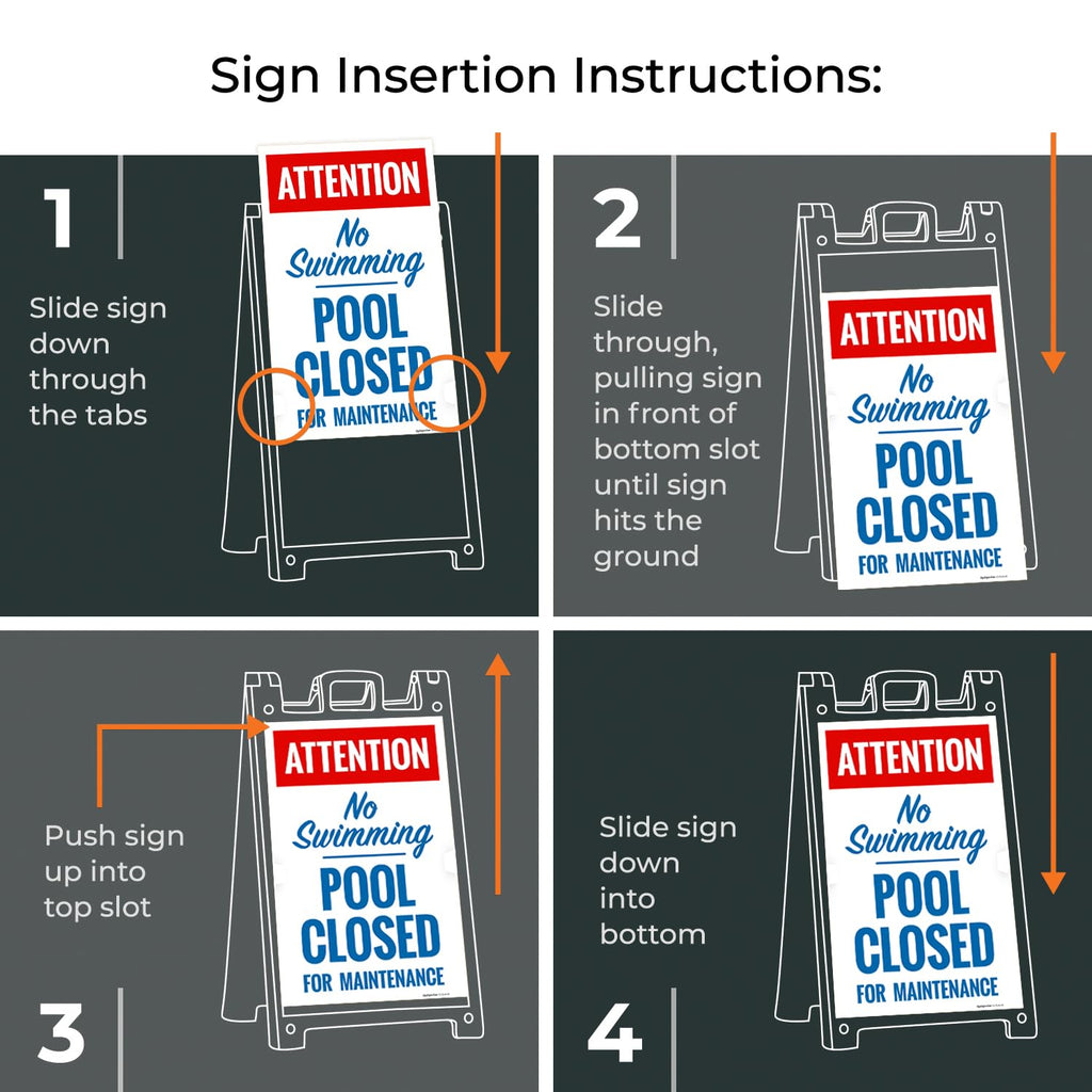 Attention Pool Closed for Maintenance No Swimming Folding Floor Sign, 24x36 Inches, with A Frame Stand, Made in USA by Sigo Signs