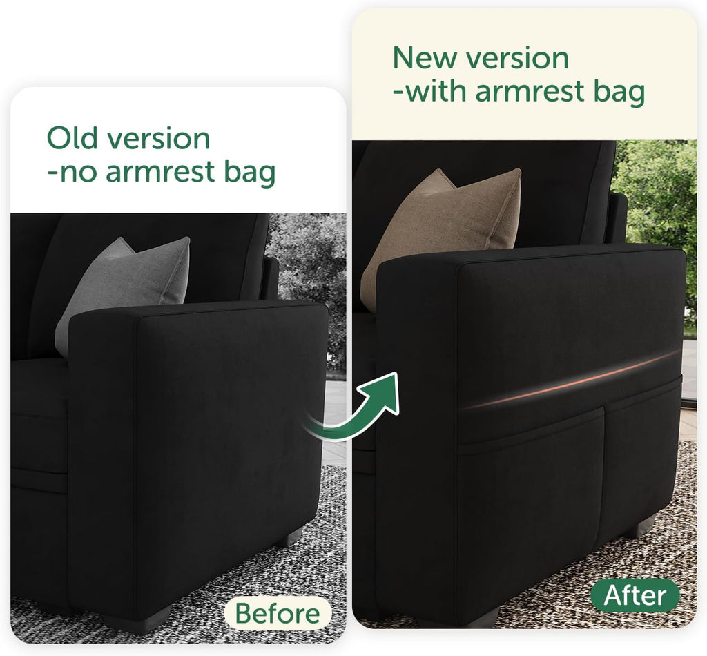 HONBAY Modular Sectional Sleeper Sofa with Pull-Out Bed, Velvet L-Shaped Sofa with Storage Seat, Sectional Sofas for the Living Room, Black