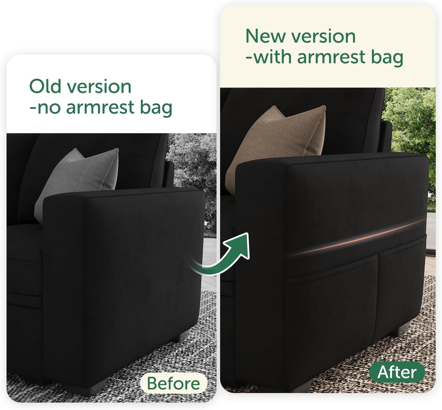 HONBAY Modular Sectional Sleeper Sofa with Pull-Out Bed, Velvet L-Shaped Sofa with Storage Seat, Sectional Sofas for the Living Room, Black