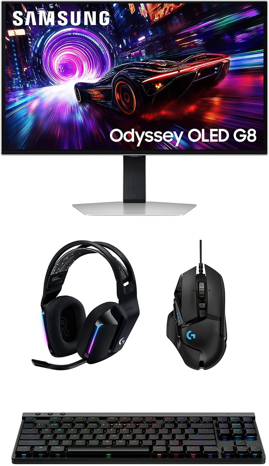 Samsung LS27FG810SNXZA 27' Odyssey OLED 4K 240Hz Gaming Monitor with G733 Headset, G515 Keyboard, and G502 Mouse (2025)