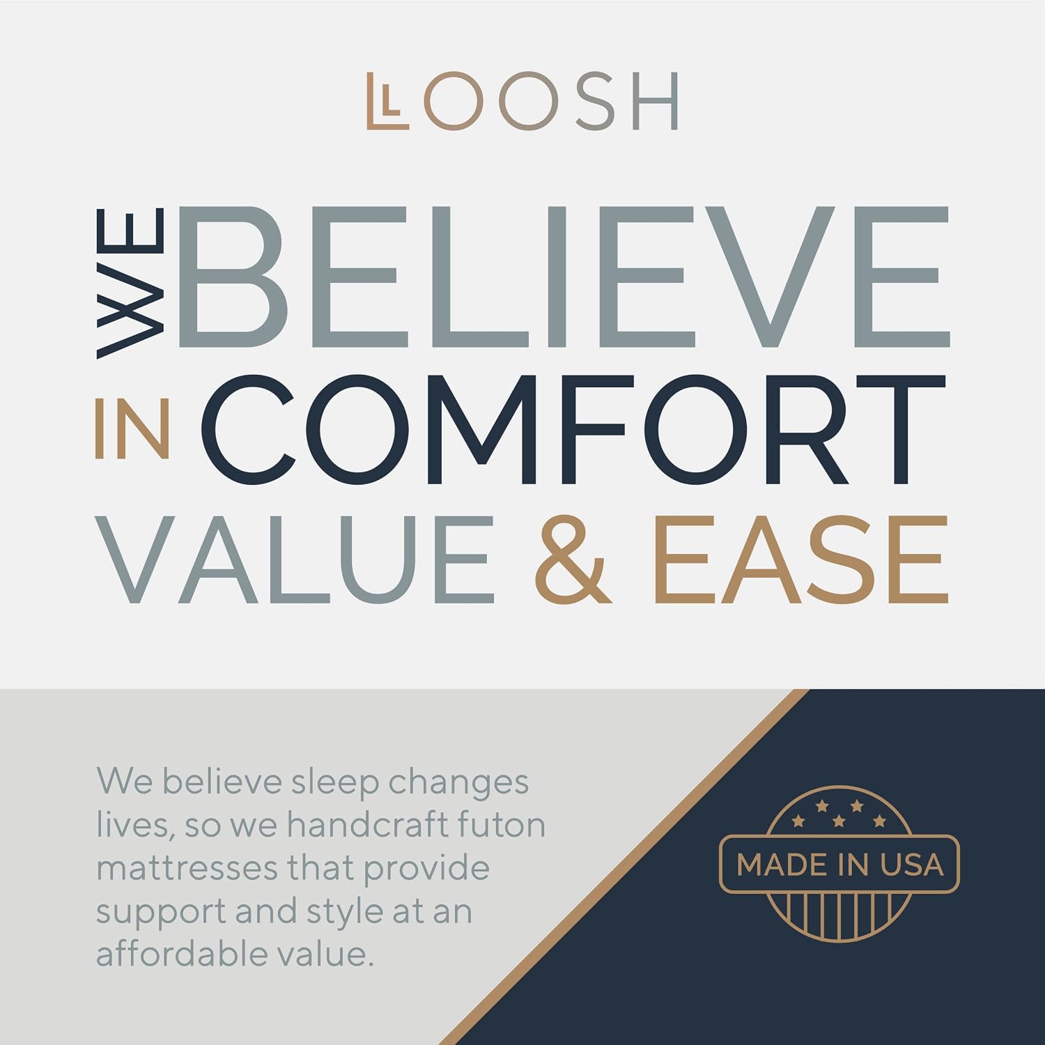 Loosh Home | 6' Queen Size Futon Sofa Bed Memory Foam Mattress - USA Made, Black, No Frame