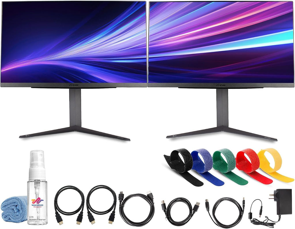 LG 27GR83Q-B Ultragear 27' QHD (2560×1440) Monitor (2-Pack) | 240Hz IPS Display, 1ms Response, NVIDIA G-SYNC Compatible, AMD FreeSync, HDMI & DisplayPort + 2X HDMI Cable + Screen Cleaning Kit + More
