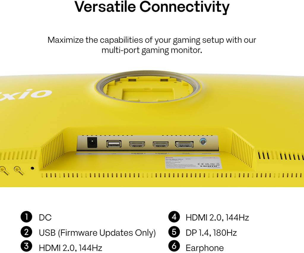 Pixio PX278 Wave Yellow 27 inch 180Hz Refresh Rate Quad HD 1440p Resolution Fast IPS Panel 1ms GTG Response Time Built-in Speakers Gaming Monitor with AMD FreeSync