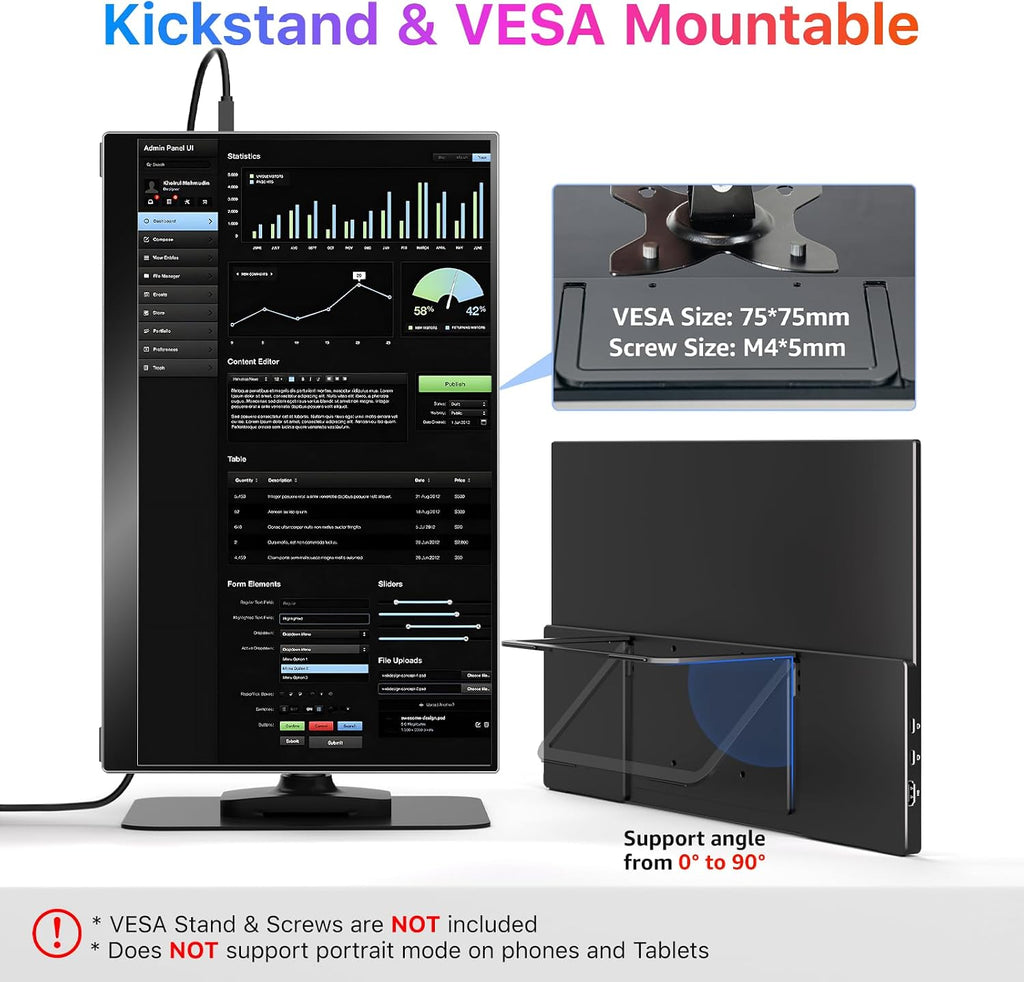 kksmart Portable Monitor for Laptop MacBook Surface PC Xbox PS5, Travel Monitor Second Screen for Laptop, HDMI USB-C VESA Compatible Built-in Speaker, 17.3