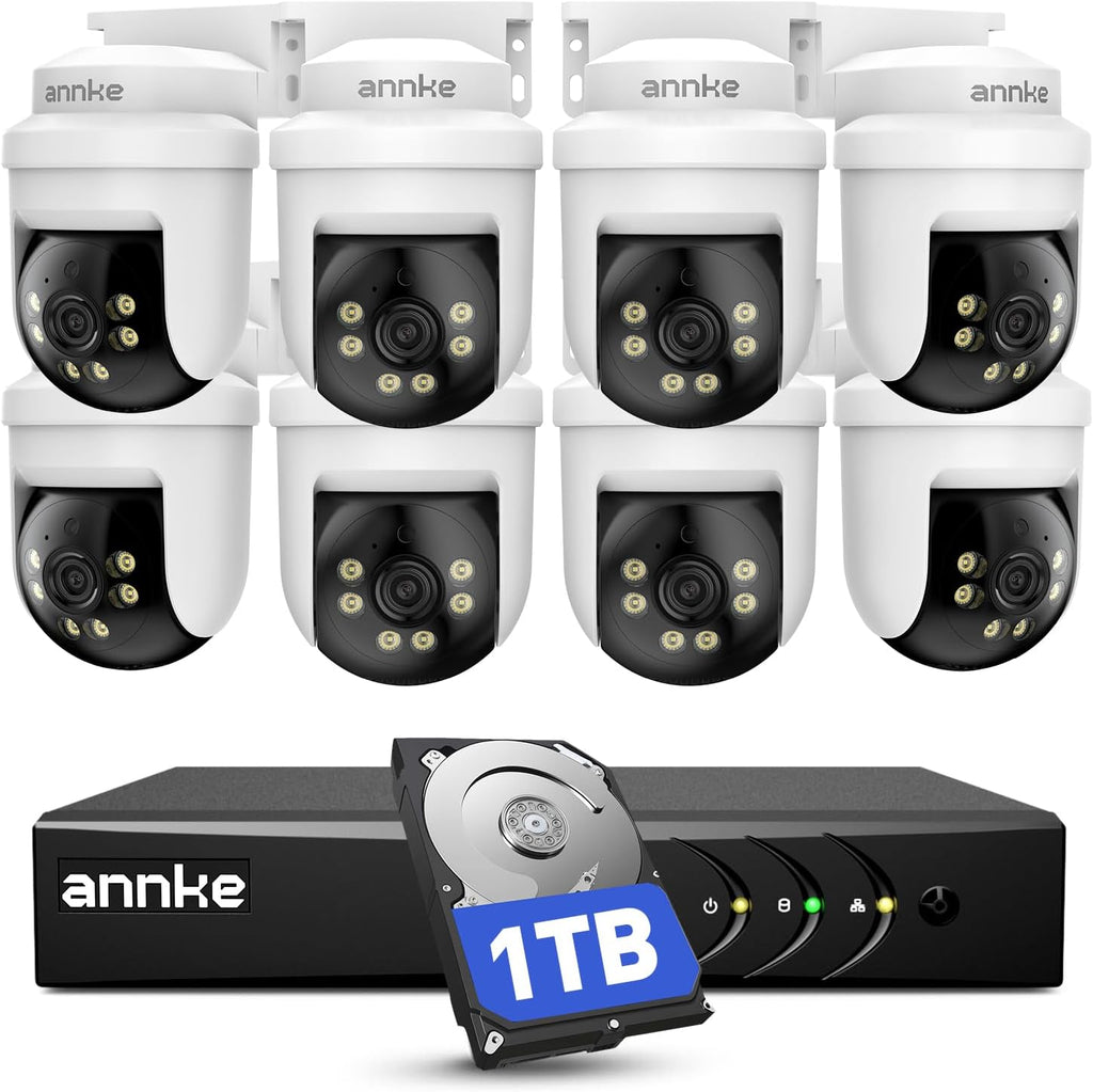ANNKE 5MP PT Wired Security Camera System Outdoor with Night Vision, One-Way Audio, 8CH 3K Lite DVR and 8 x 5MP CCTV Cameras, 350° pan and 90° tilt, Human&Vehicle Detection, 1TB HDD for 24/7 Recording