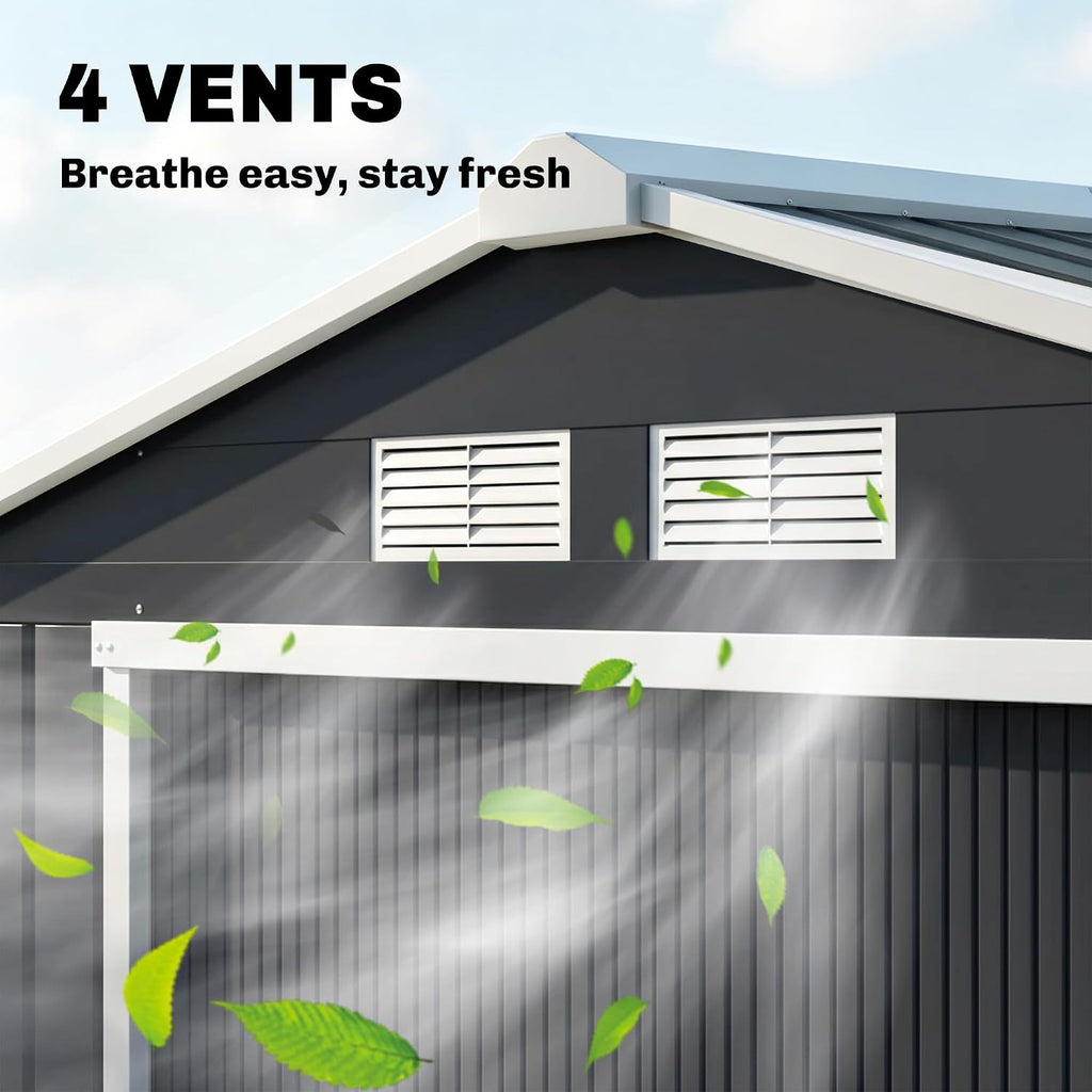 Outsunny 7' x 4' Outdoor Storage Shed, Garden Tool Metal Shed with Foundation Kit, Double Lockable Door, Air Vents and Sloping Roof, for Backyard, Patio, Lawn, Dark Gray