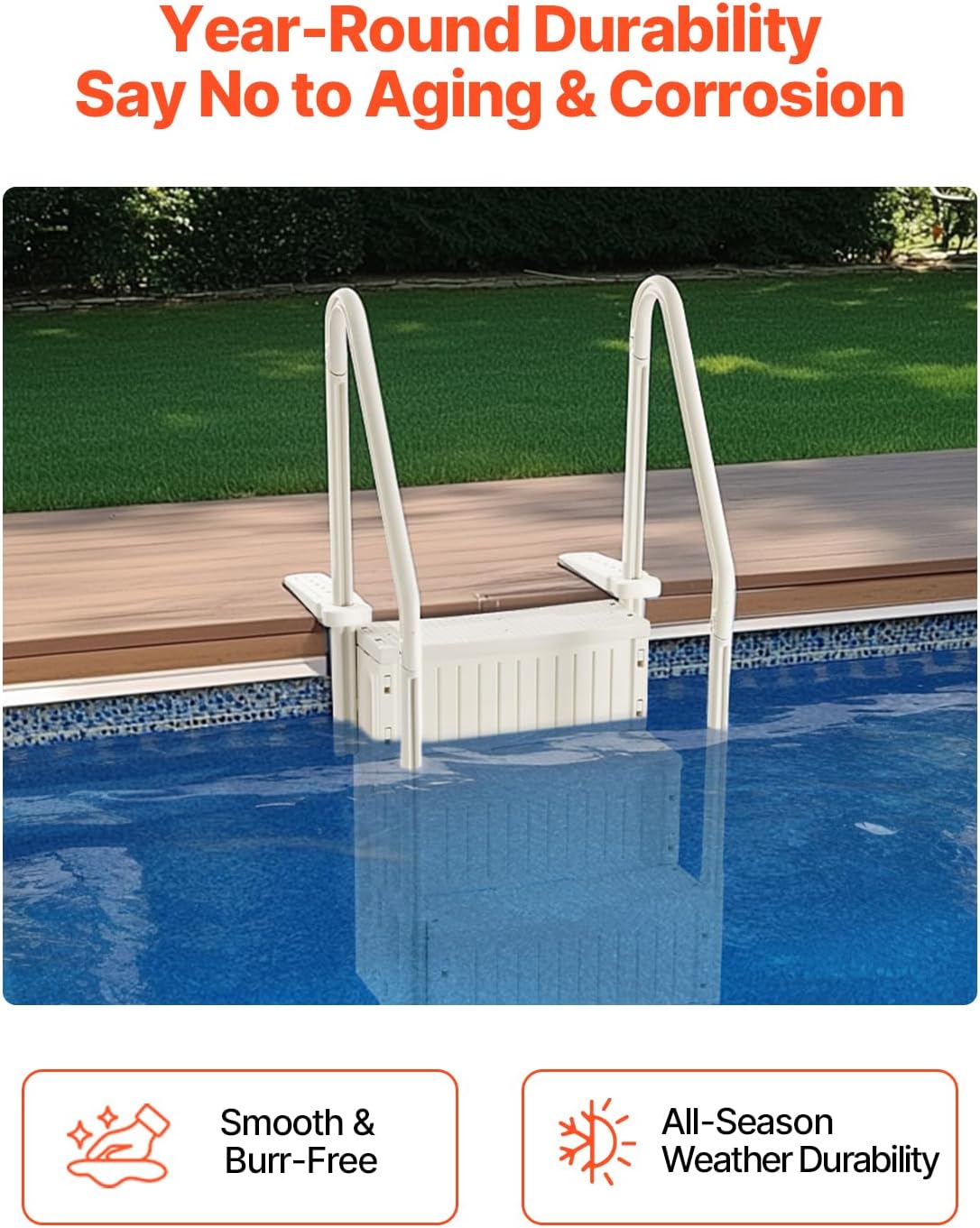 VEVOR Swimming Pool Ladder, 4-Step Double Handrails Stairs with Non-Slip Heavy Duty Steps, Max Load Capacity 400 lbs, for 48-54 in Inground & Above-Ground Pools of Any Decking Surface, Milk White