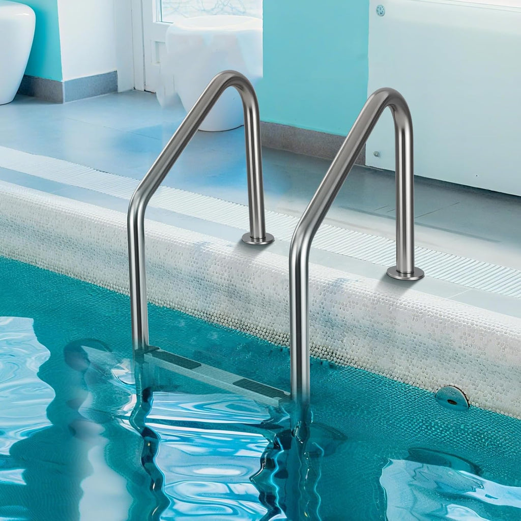 Goplus Swimming Pool Ladder, 3-Step/4-Step In-Ground Stainless Steel Step for Indoor/Outdoor Pool, Heavy Duty Non-Slip Ladder, Easy Assembly (4 Steps)