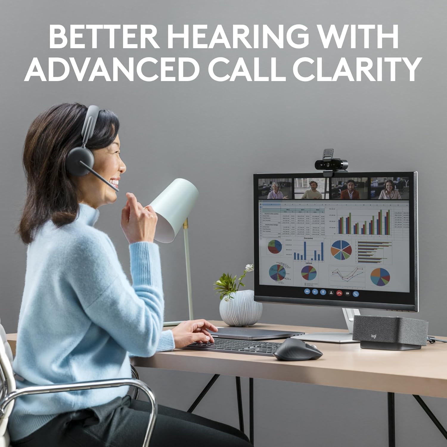 Logitech Zone Wireless 2 Premium Noise Canceling Headset with Hybrid ANC, Bluetooth, USB-C, USB-A, Certified for Zoom, Google Meet, Google Voice, Fast Pair, Engineered for Intel Evo laptops, Graphite