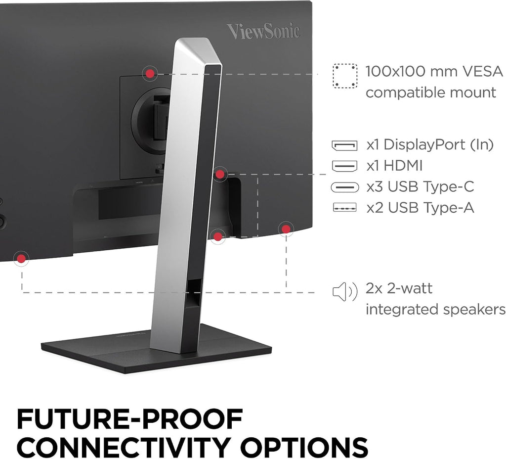 ViewSonic VG2452 24 Inch 1080p Monitor, IPS Display with 100Hz for Smooth Home and Office Productivity, Full Ergonomic Adjustability, 5-Port USB Hub, 65W USB-C, HDMI, and DisplayPort Inputs