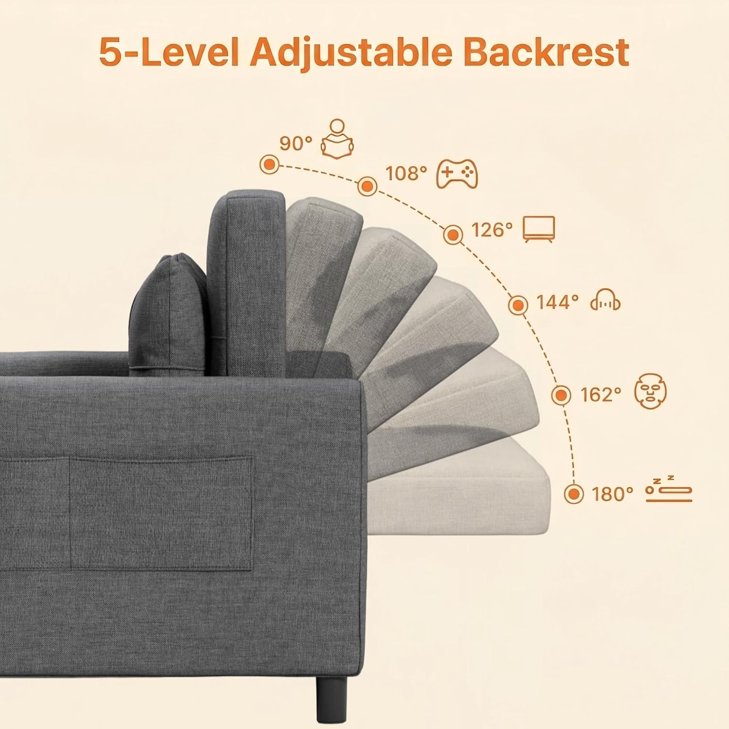 Gizoon 3-in-1 Convertible Loveseat Sleeper Couch Bed, 71.7' Extended Pull Out Sofa Bed, Linen Fabric Small Futon Sofa Bed with 2 Pillows for Apartment, Living Room, Bedroom, Dark Grey
