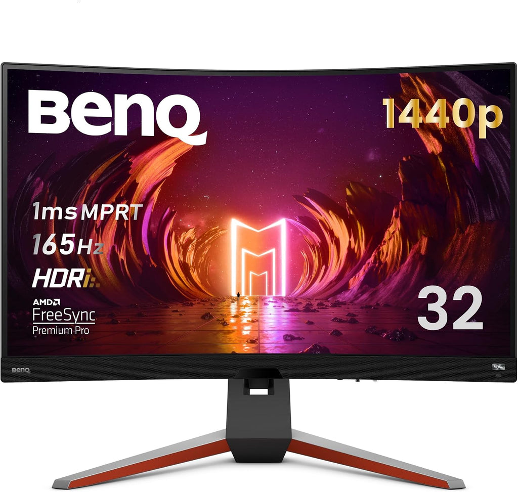 BenQ MOBIUZ EX3210R Curved Gaming Monitor 32' QHD 1440p 165Hz 1ms w/Remote | HDRi | 1000R | Color Optimizer | Freesync Premium Pro | Eye-Care | Height, Swivel & Tilt | 2.1ch w/ 5w sub | USB Hub