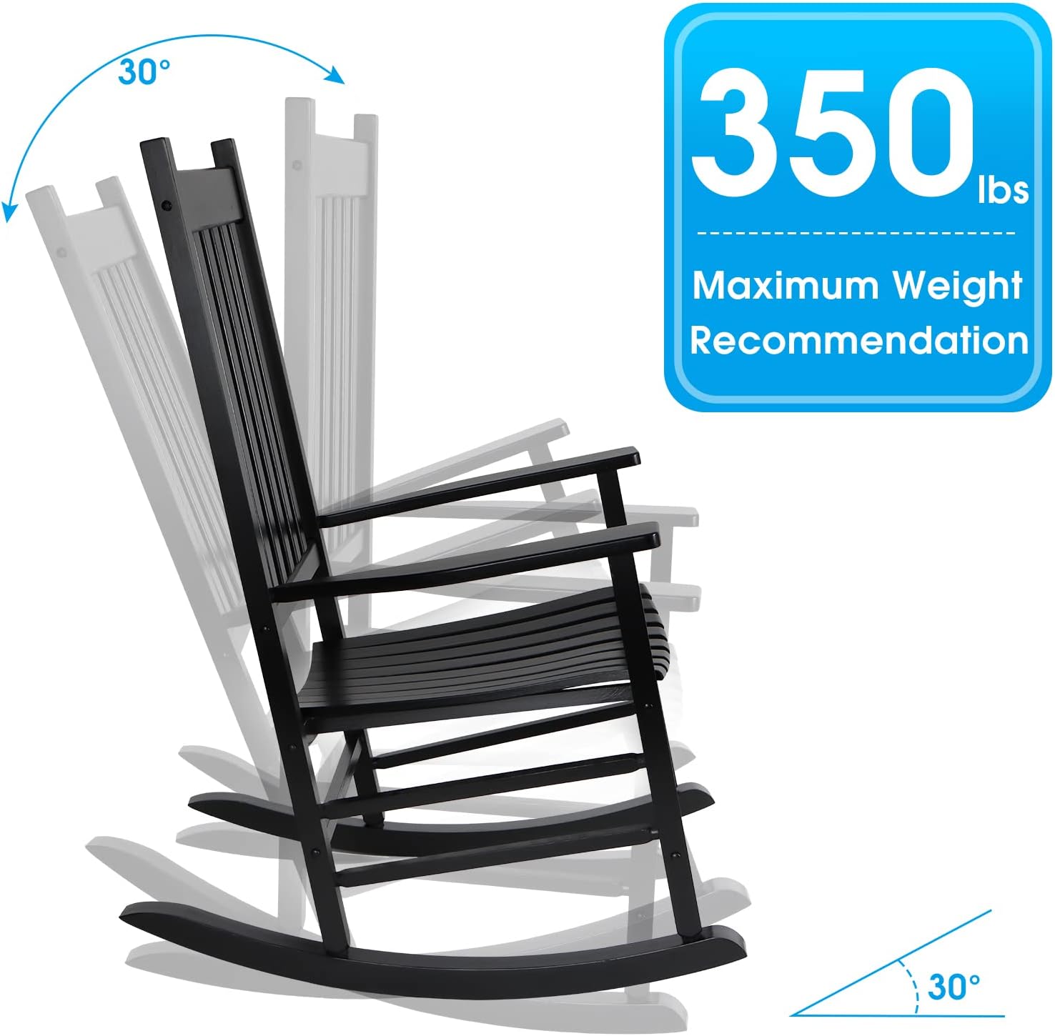 Rocking Chair Wooden Frame Chair Indoor and Outdoor Fade Resistant Rocker with 350lbs Weight Capacity All Weather Porch Rocker for Garden Lawn Balcony Backyard and Patio Porch (2, Black)