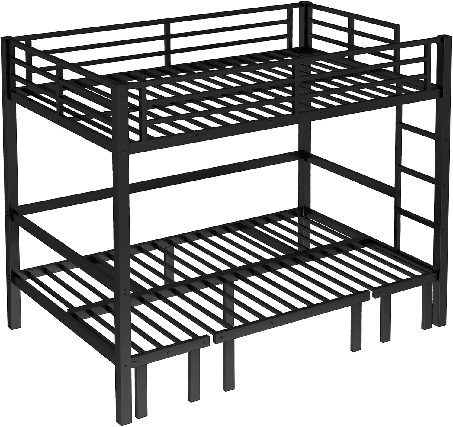 Full Over Full Bunk Bed for Adults, Heavy Duty Bunk Bed can Turns into Full Size Loft Bed with U-Shaped Sofa, Adults Bunk Bed with Safety Rails and Side Ladder, Black(Not Include Cushion)