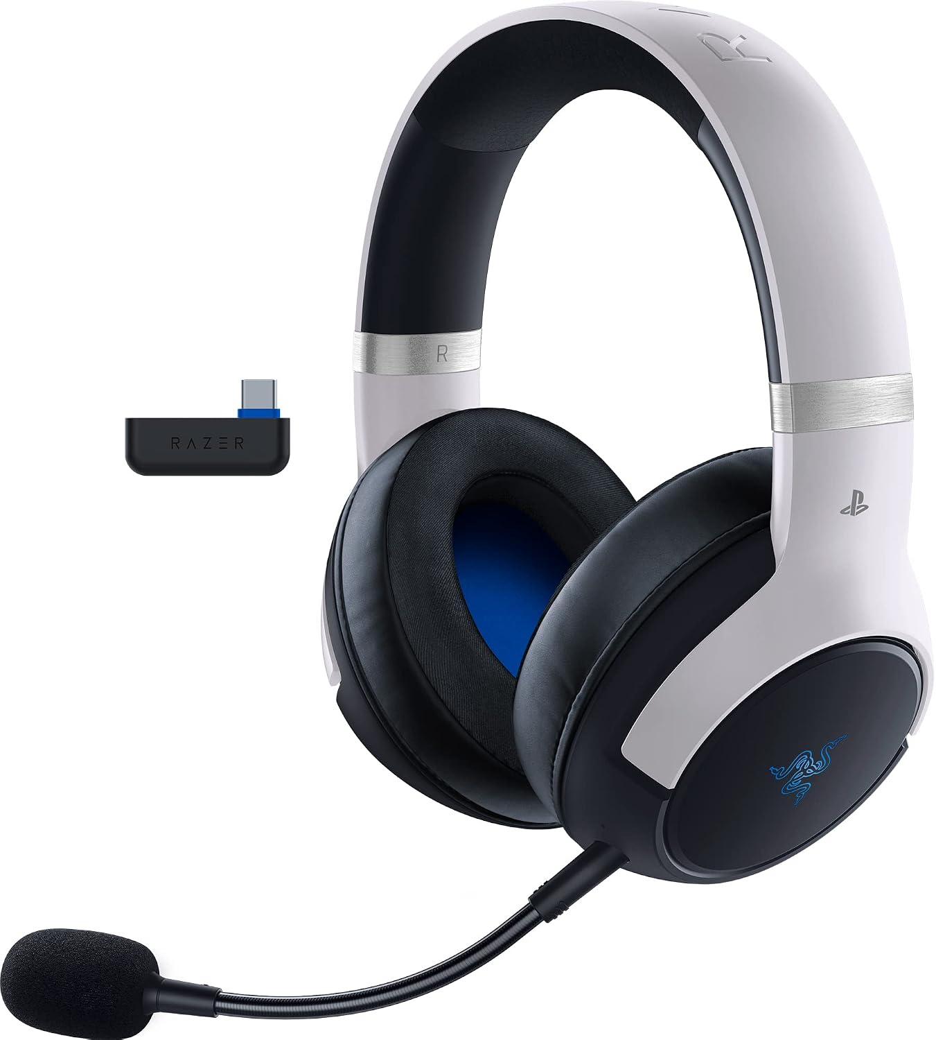 Razer Kaira Pro HyperSpeed Wireless Gaming Headset with Haptics for PlayStation 5 / PS5, PS4, PC, Mobile: Titanium 50mm Drivers - Hybrid Mic - Low Latency Bluetooth - 30 Hr Battery - White & Black