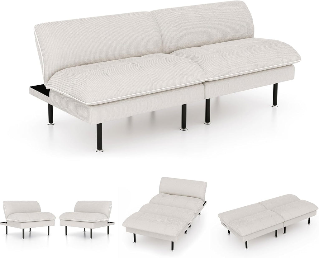Ribilake 70' Futon Sofa Bed, 4 in 1 Multi-Function Couch Sleeper with Adjustable Backrest, Modern Convertible Futon, Recliner Small Loveseat for Living Room, Dorm, Beige