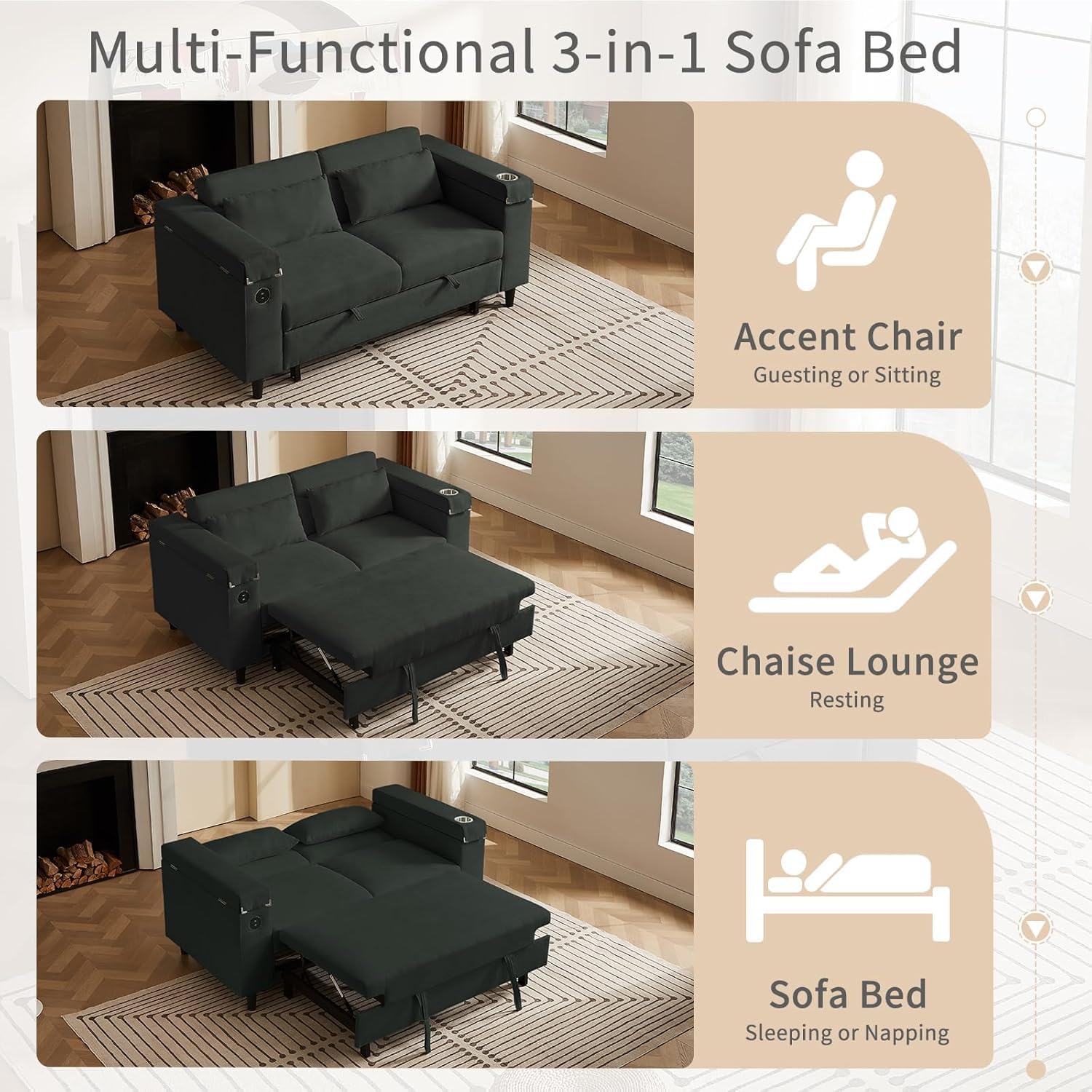 Auvsoce 66.4' Loveseat Sofa, Modern Couches for Living Room,Corduroy Recliner, Dual armrest Storage Space, Integrated Spring Cushion, Solid Wood Frame, Built-in USB Charging Port (Grey)