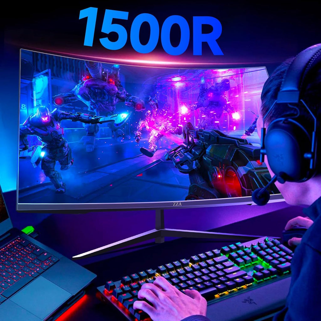 ZZA 32 Inch Curved Monitor,1440p VA Screen 165Hz, 1500R Curved Gming Monitor,Computer Monitor 1ms,FreeSync & G-Sync, HDR10, 120% sRGB Coverage, DP/HDMI, PC Monitor VESA Mount Compatible