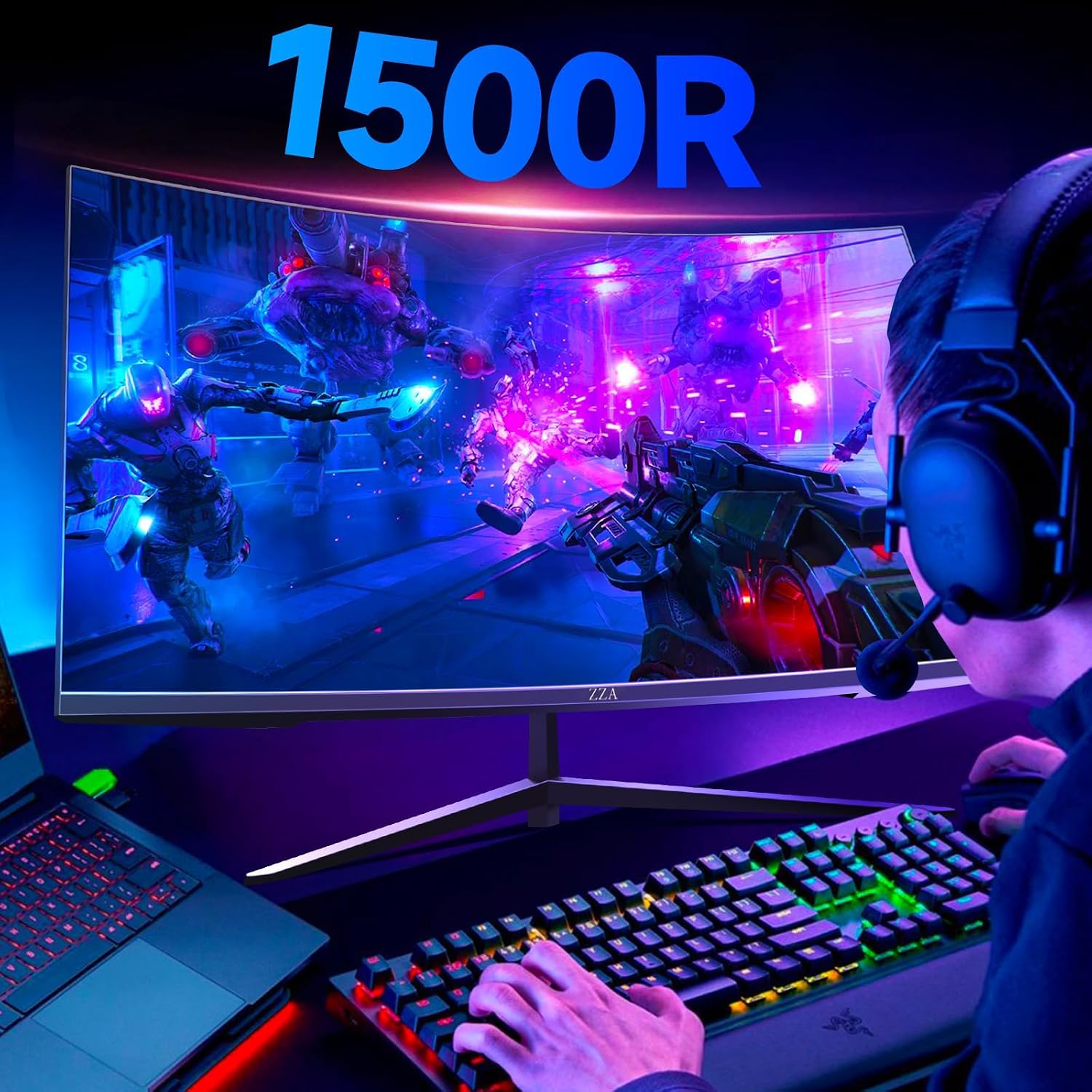 ZZA 32 Inch Curved Monitor,1440p VA Screen 165Hz, 1500R Curved Gming Monitor,Computer Monitor 1ms,FreeSync & G-Sync, HDR10, 120% sRGB Coverage, DP/HDMI, PC Monitor VESA Mount Compatible