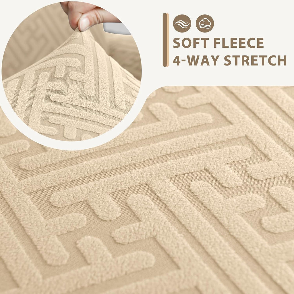 Sectional Couch Covers L Shape Sofa Cover 1-Piece Stretch Corner Couch Covers Non Slip Washable Sofa Slipcovers Soft Fleece Furniture Protector for Dogs Pet (X-Large, Beige)